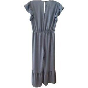 Blue Gray Ruffled Jumpsuit with Flutter Sleeves